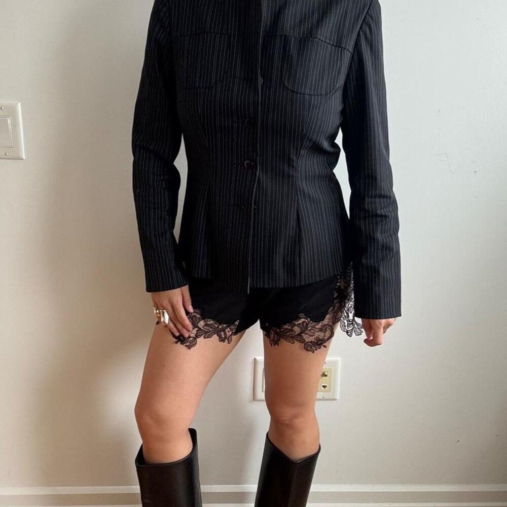 Liquid Pinstripe Fitted Blazer with white vertical stripes